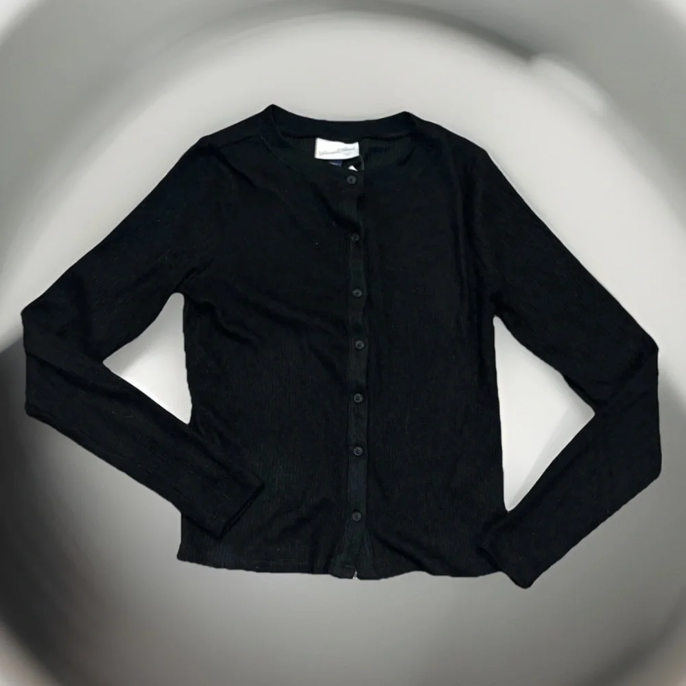 Cardigan Ribbed Full Length Button-Down Rayon Ribbed Trim Edges Long Length Hem